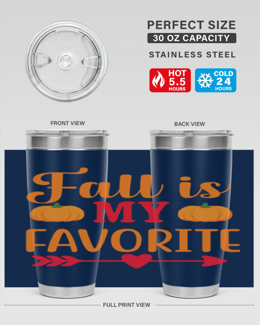 FallisMyFavorite 20oz tumbler in stainless steel with a drink-thru lid, showcasing its sleek design and insulation features.