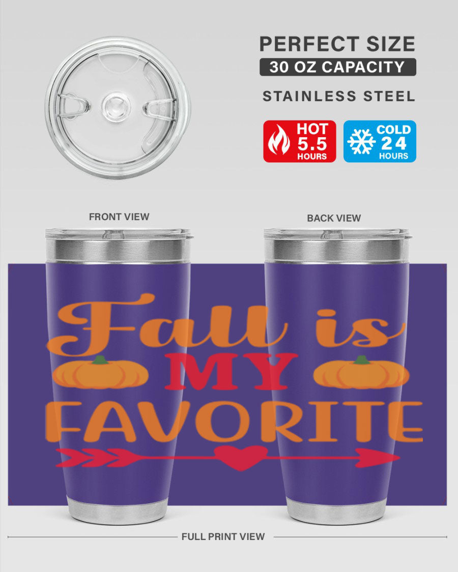 FallisMyFavorite 20oz tumbler in stainless steel with a drink-thru lid, showcasing its sleek design and insulation features.