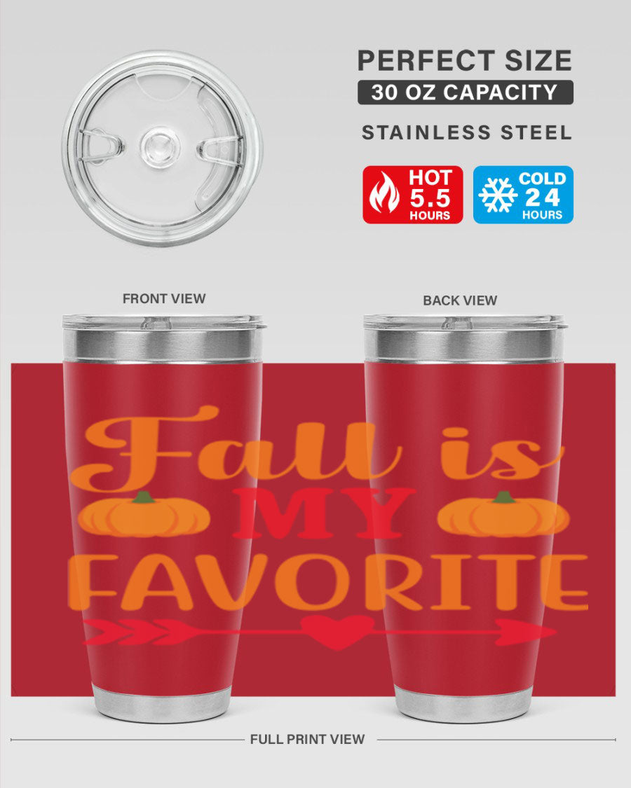 FallisMyFavorite 20oz tumbler in stainless steel with a drink-thru lid, showcasing its sleek design and insulation features.