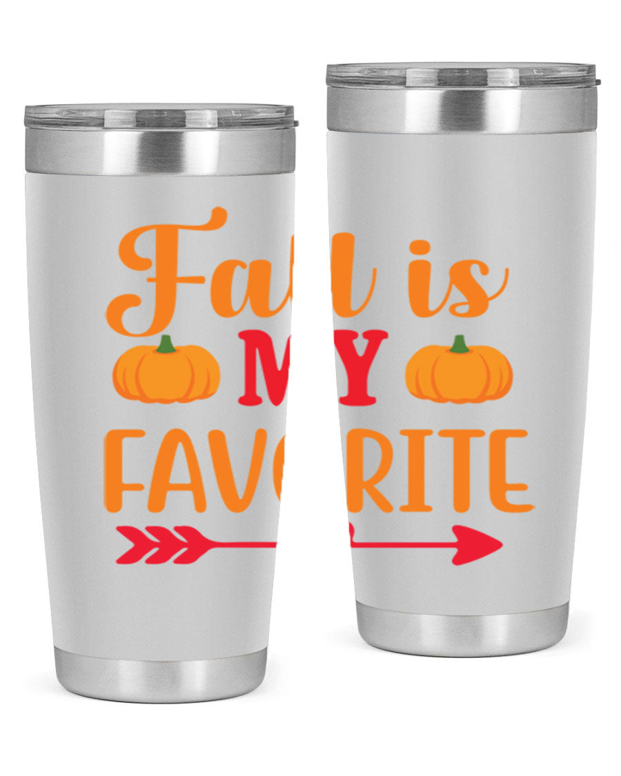 FallisMyFavorite 20oz tumbler in stainless steel with a drink-thru lid, showcasing its sleek design and insulation features.