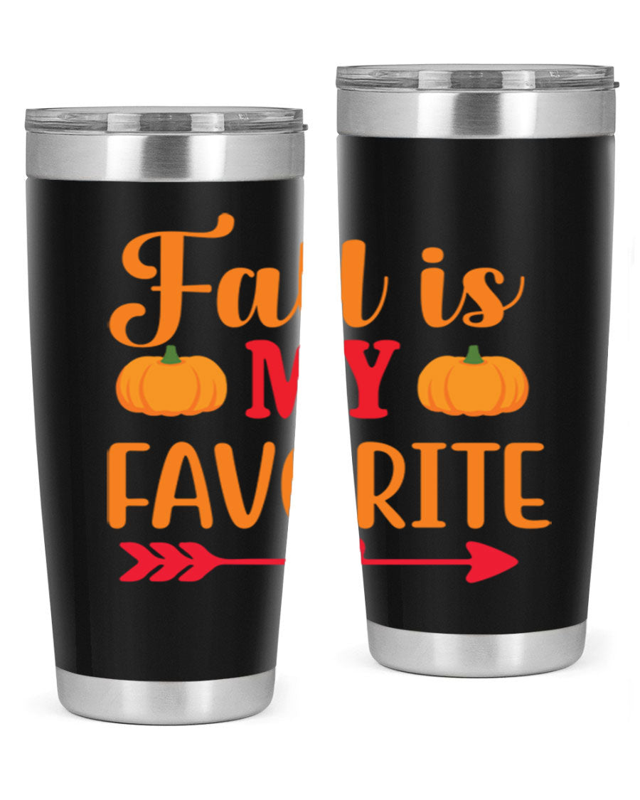 FallisMyFavorite 20oz tumbler in stainless steel with a drink-thru lid, showcasing its sleek design and insulation features.