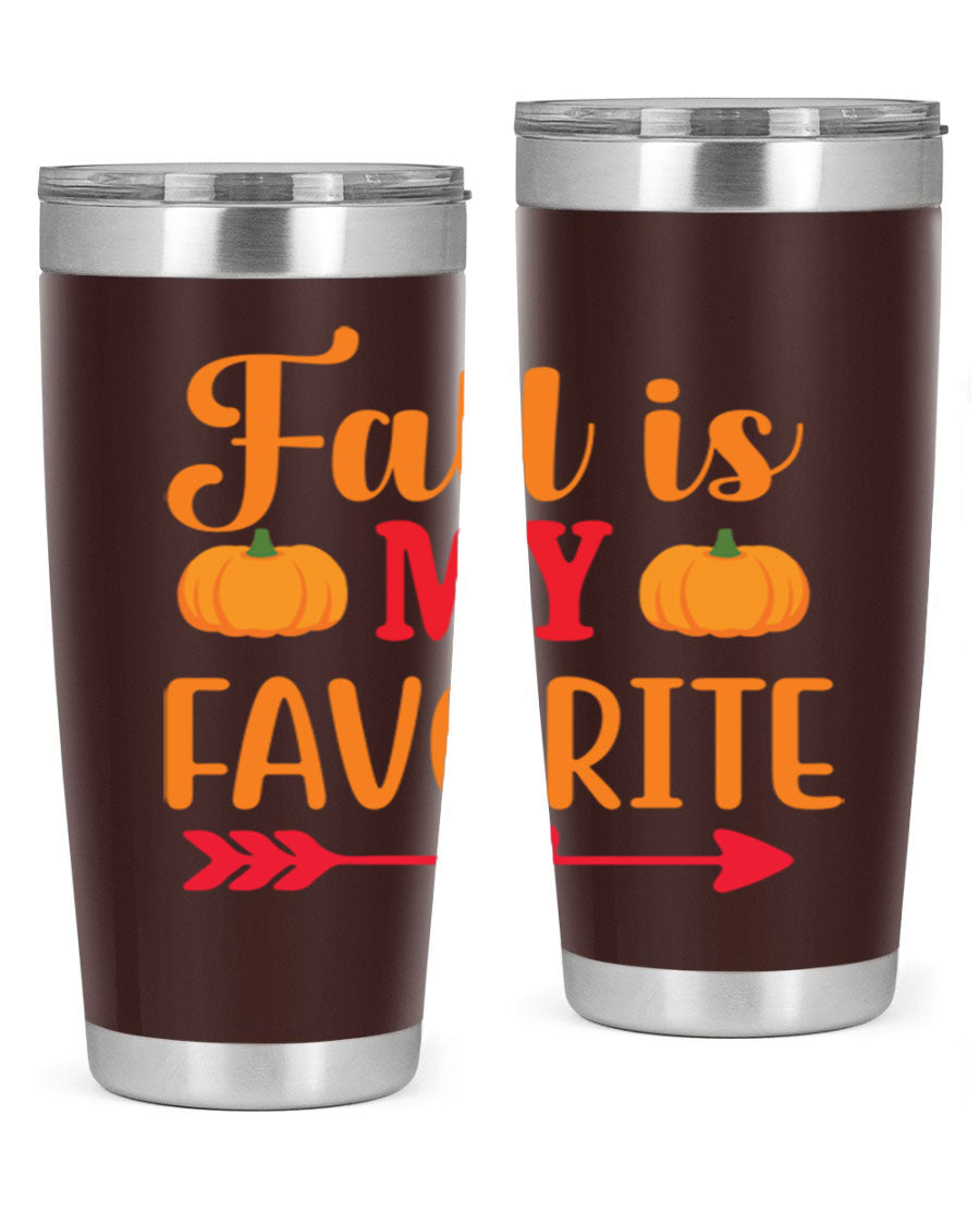 FallisMyFavorite 20oz tumbler in stainless steel with a drink-thru lid, showcasing its sleek design and insulation features.