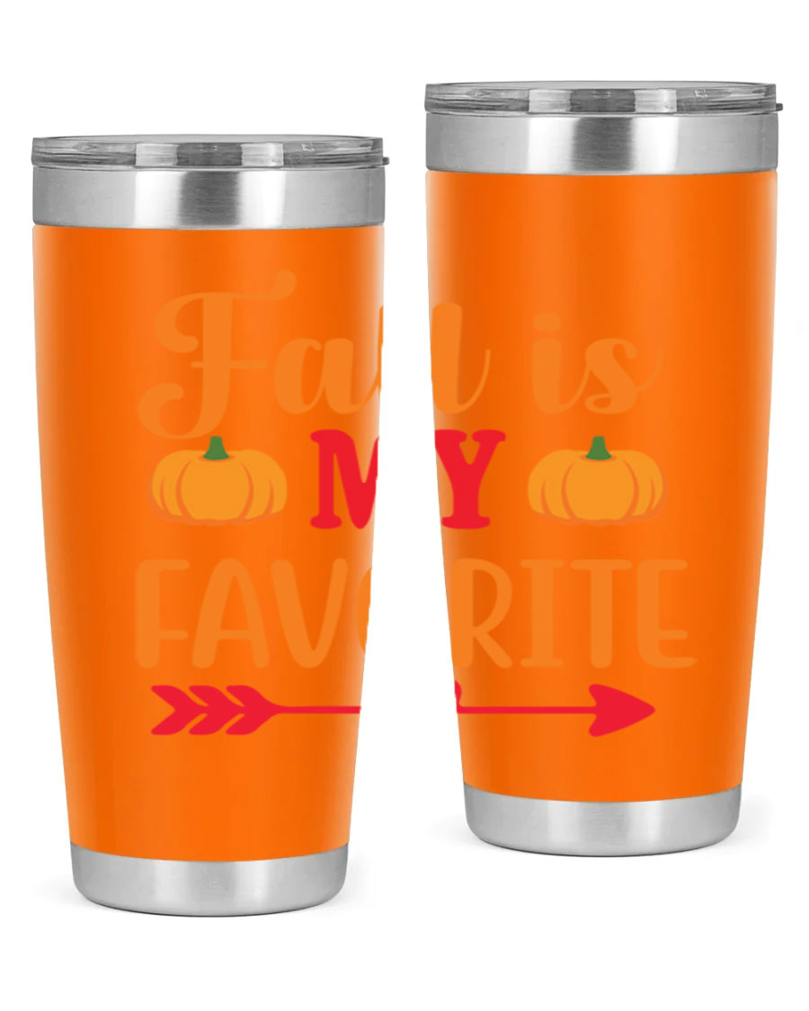FallisMyFavorite 20oz tumbler in stainless steel with a drink-thru lid, showcasing its sleek design and insulation features.