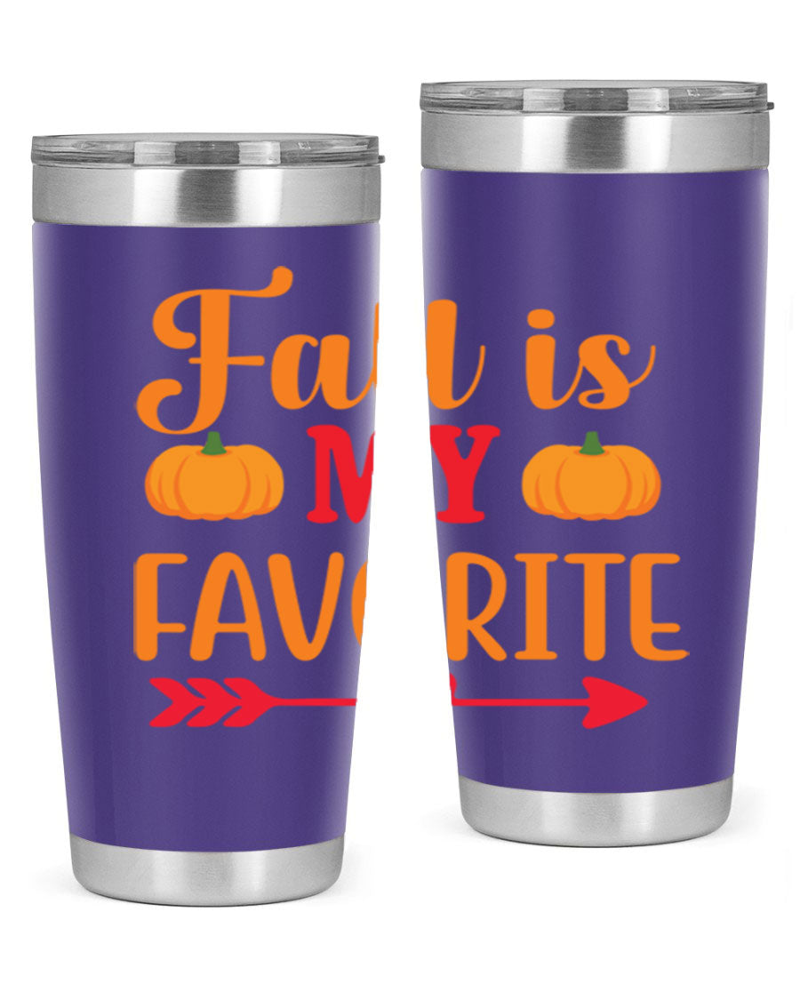 FallisMyFavorite 20oz tumbler in stainless steel with a drink-thru lid, showcasing its sleek design and insulation features.