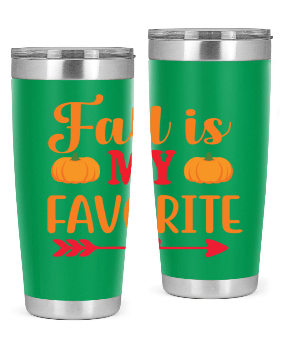 FallisMyFavorite 20oz tumbler in stainless steel with a drink-thru lid, showcasing its sleek design and insulation features.