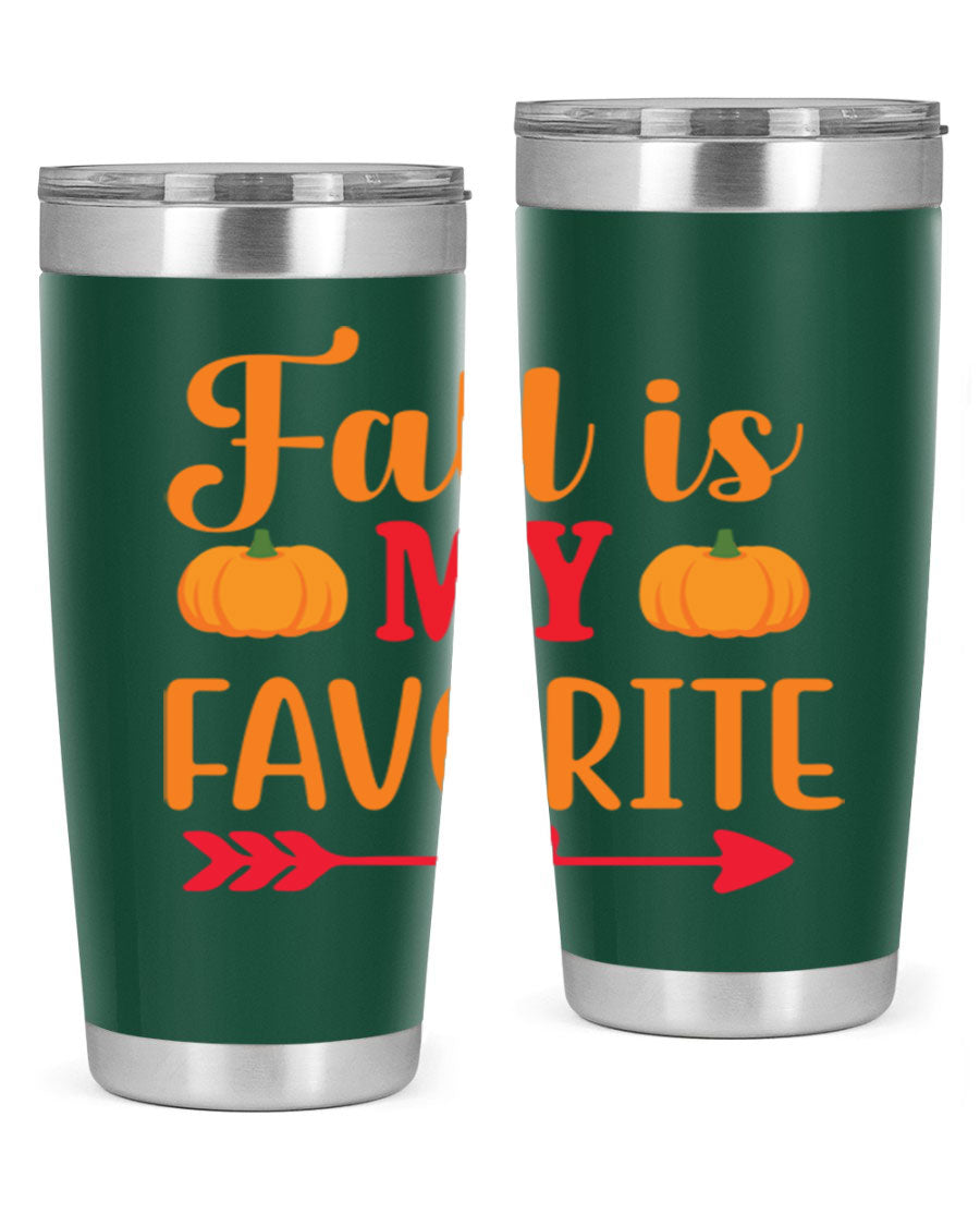 FallisMyFavorite 20oz tumbler in stainless steel with a drink-thru lid, showcasing its sleek design and insulation features.