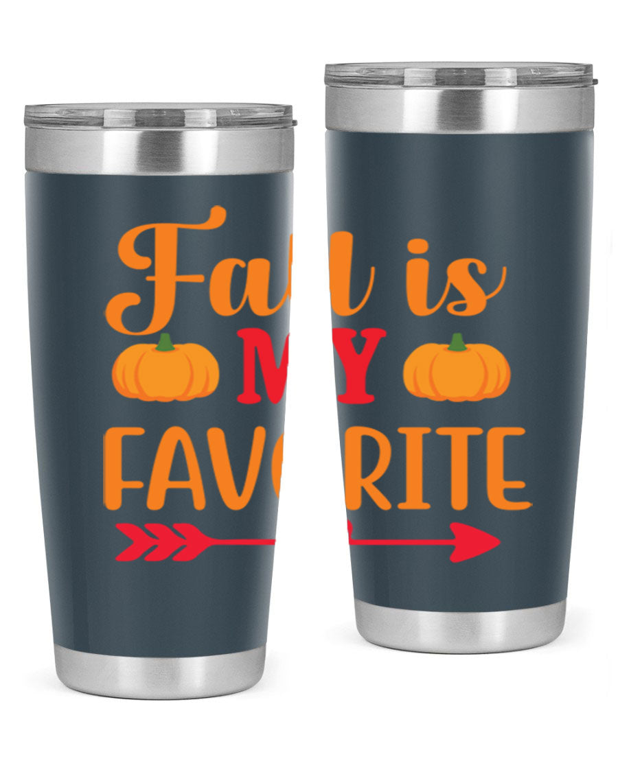 FallisMyFavorite 20oz tumbler in stainless steel with a drink-thru lid, showcasing its sleek design and insulation features.