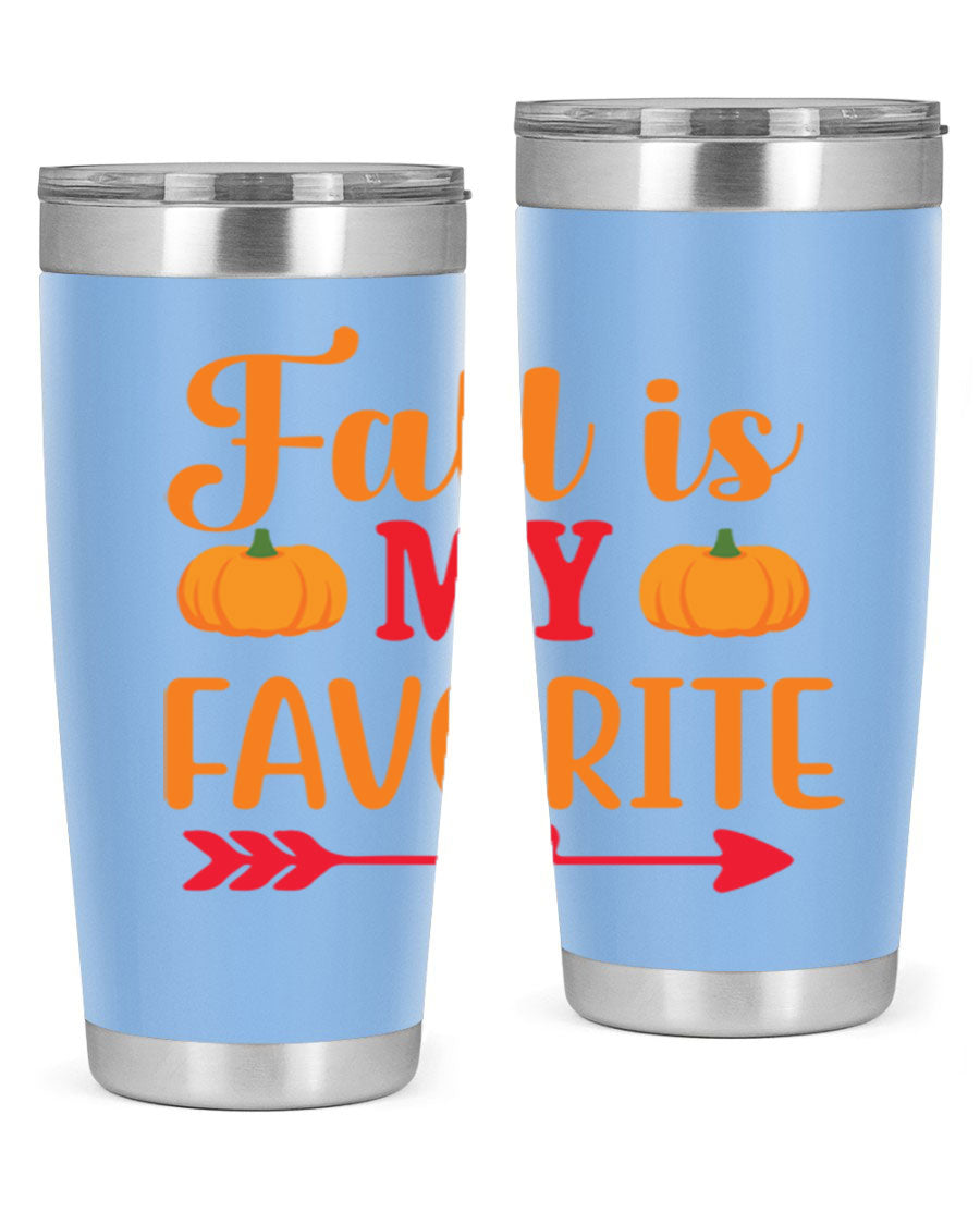 FallisMyFavorite 20oz tumbler in stainless steel with a drink-thru lid, showcasing its sleek design and insulation features.
