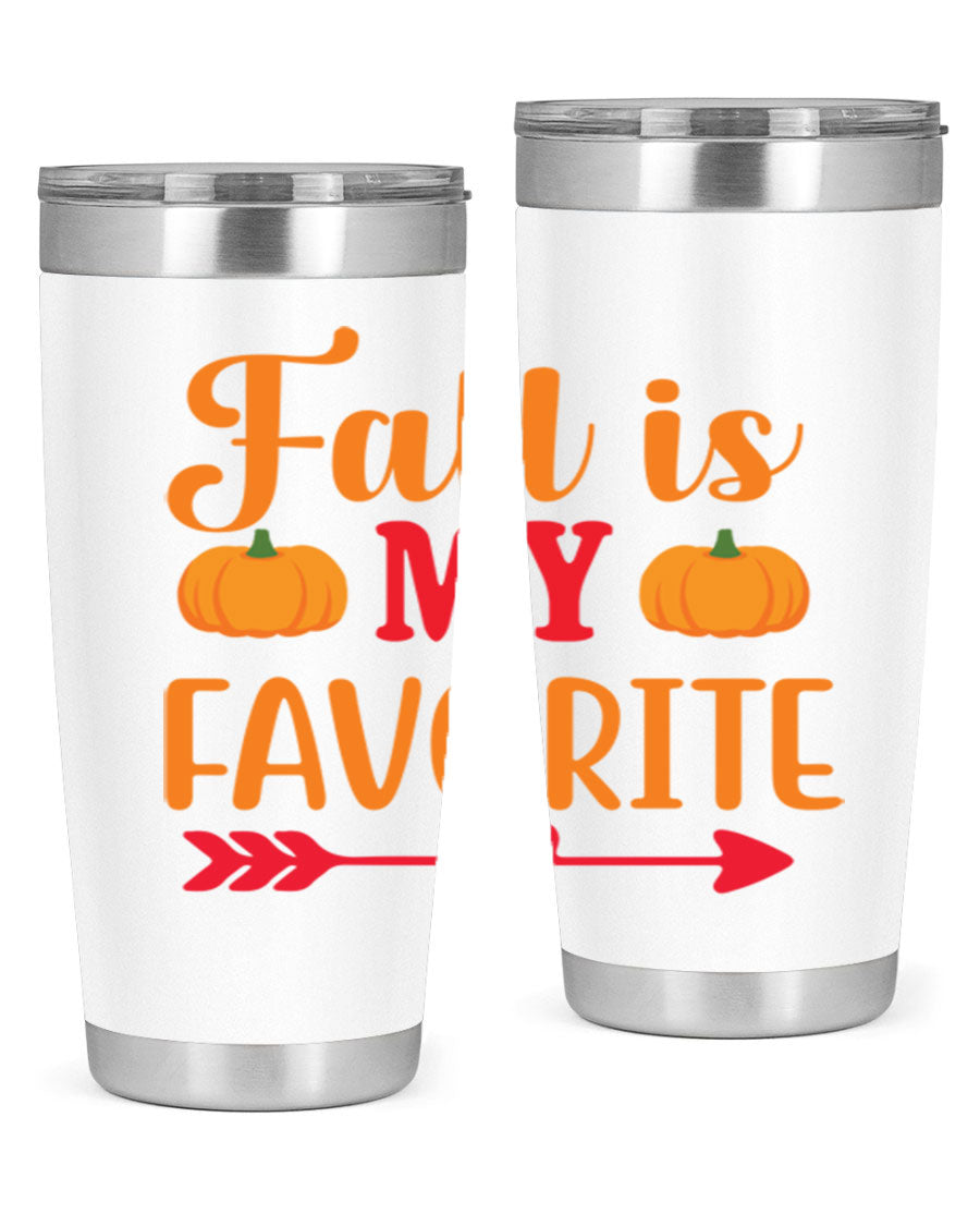 FallisMyFavorite 20oz tumbler in stainless steel with a drink-thru lid, showcasing its sleek design and insulation features.