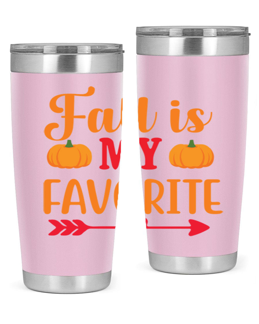 FallisMyFavorite 20oz tumbler in stainless steel with a drink-thru lid, showcasing its sleek design and insulation features.
