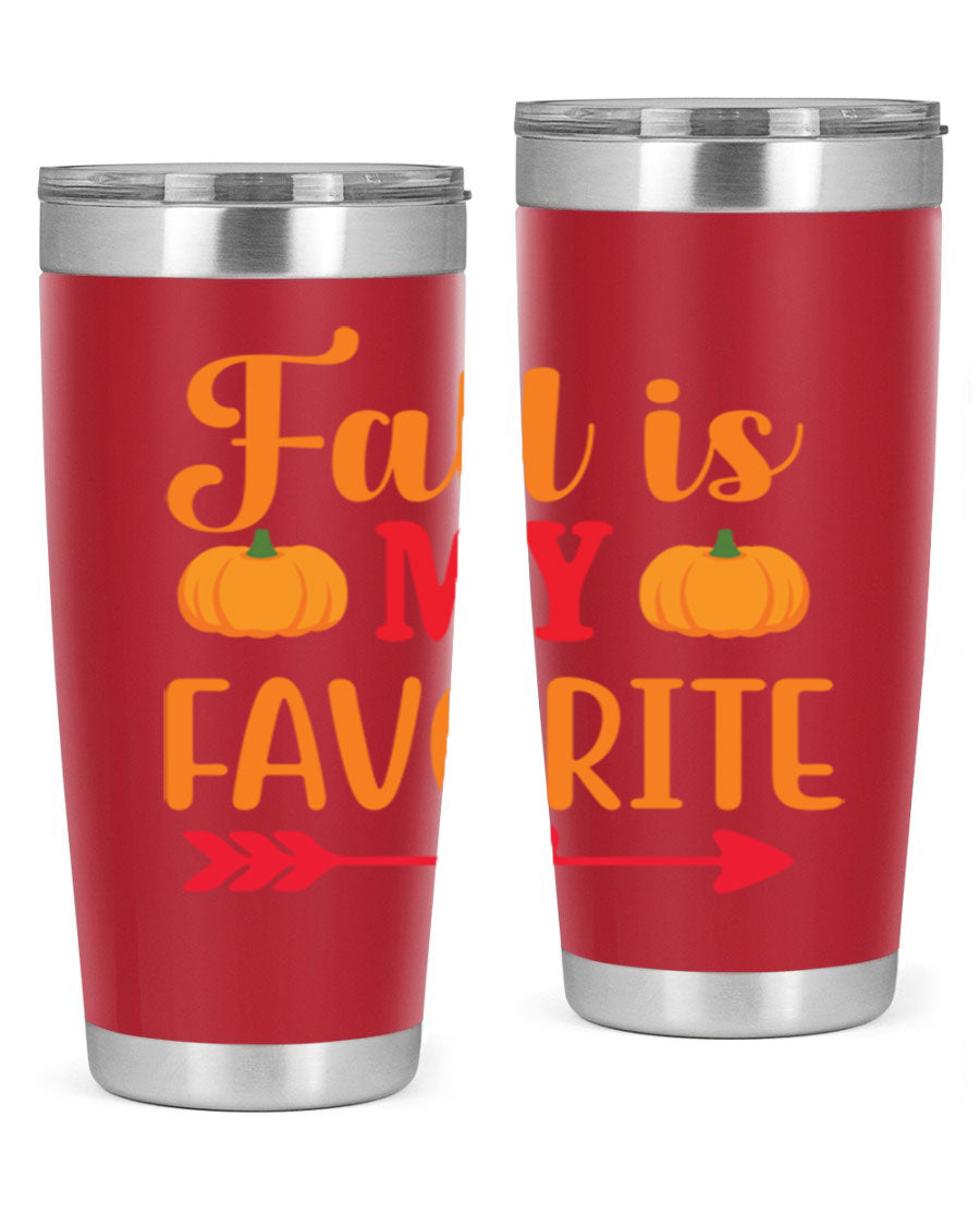 FallisMyFavorite 20oz tumbler in stainless steel with a drink-thru lid, showcasing its sleek design and insulation features.