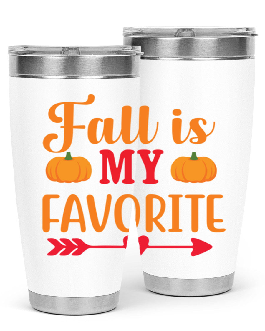 FallisMyFavorite 20oz tumbler in stainless steel with a drink-thru lid, showcasing its sleek design and insulation features.