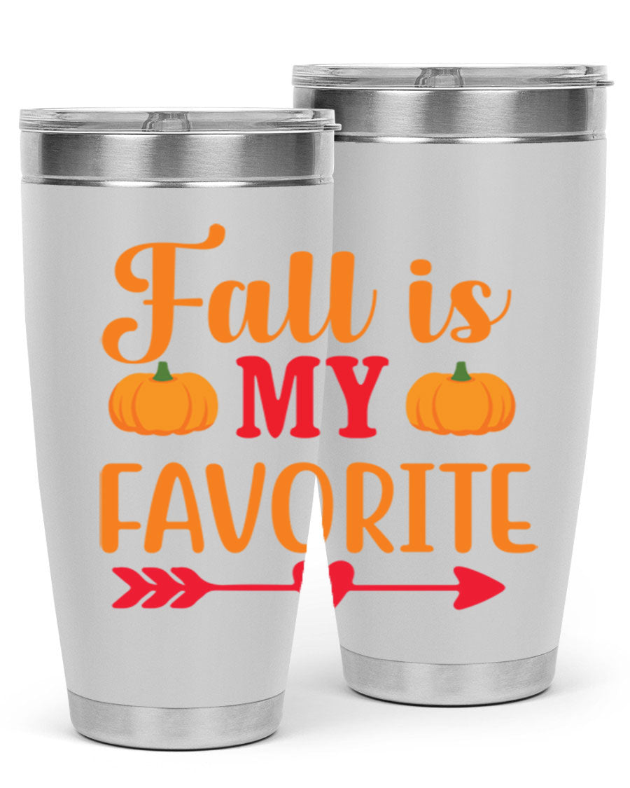 FallisMyFavorite 20oz tumbler in stainless steel with a drink-thru lid, showcasing its sleek design and insulation features.