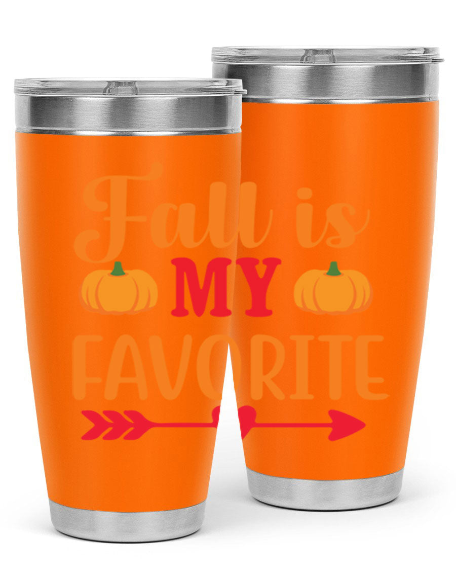 FallisMyFavorite 20oz tumbler in stainless steel with a drink-thru lid, showcasing its sleek design and insulation features.