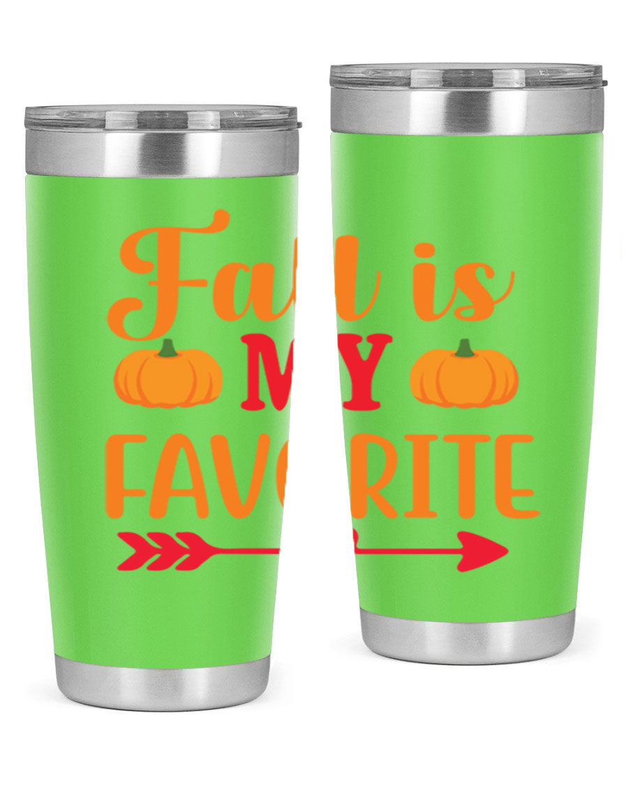 FallisMyFavorite 20oz tumbler in stainless steel with a drink-thru lid, showcasing its sleek design and insulation features.