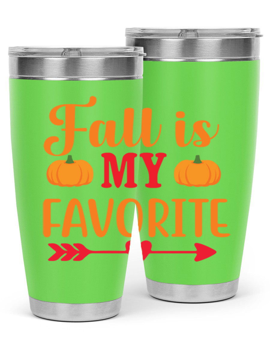 FallisMyFavorite 20oz tumbler in stainless steel with a drink-thru lid, showcasing its sleek design and insulation features.