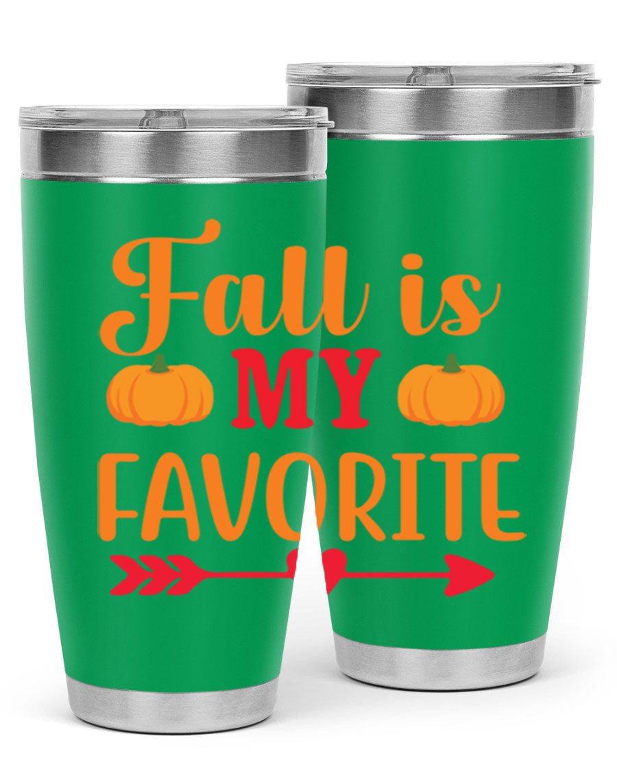 FallisMyFavorite 20oz tumbler in stainless steel with a drink-thru lid, showcasing its sleek design and insulation features.