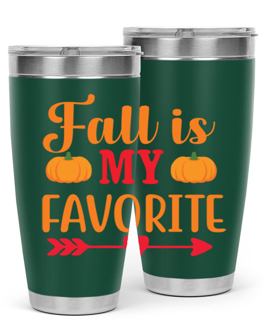 FallisMyFavorite 20oz tumbler in stainless steel with a drink-thru lid, showcasing its sleek design and insulation features.