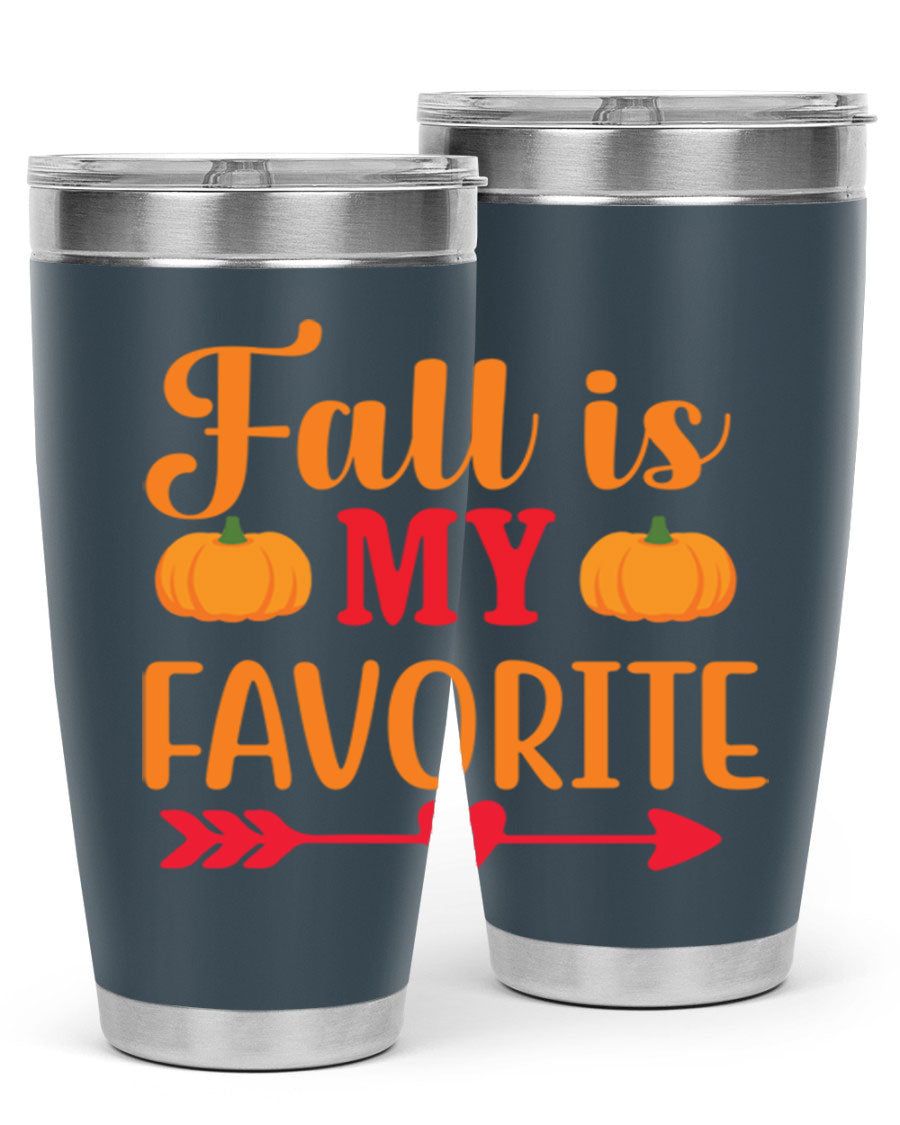 FallisMyFavorite 20oz tumbler in stainless steel with a drink-thru lid, showcasing its sleek design and insulation features.