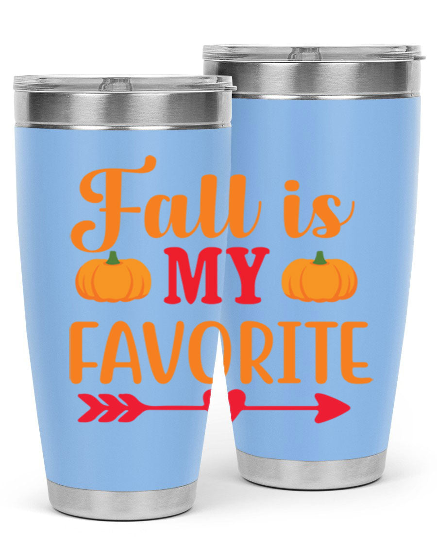 FallisMyFavorite 20oz tumbler in stainless steel with a drink-thru lid, showcasing its sleek design and insulation features.