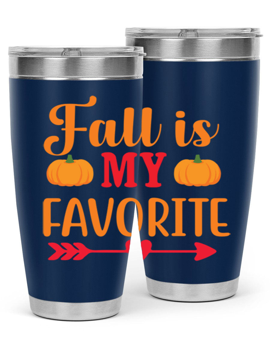 FallisMyFavorite 20oz tumbler in stainless steel with a drink-thru lid, showcasing its sleek design and insulation features.
