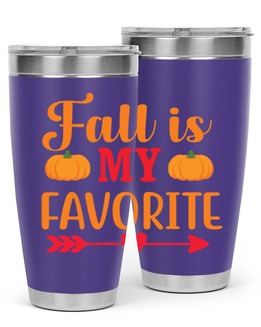 FallisMyFavorite 20oz tumbler in stainless steel with a drink-thru lid, showcasing its sleek design and insulation features.