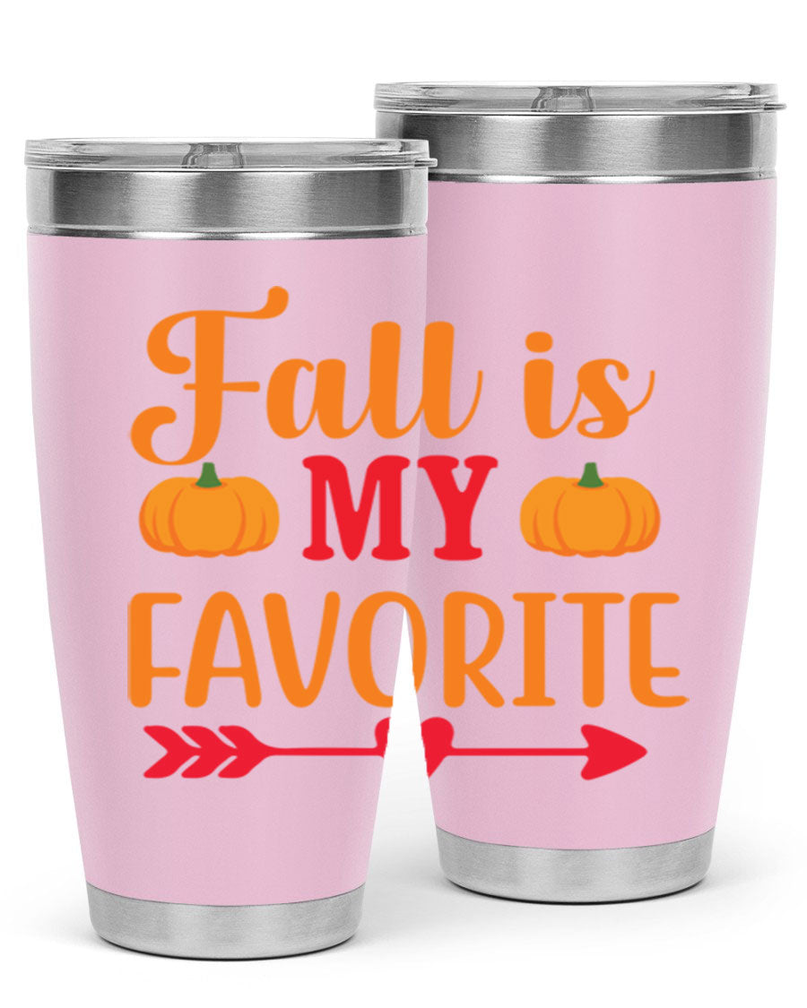 FallisMyFavorite 20oz tumbler in stainless steel with a drink-thru lid, showcasing its sleek design and insulation features.