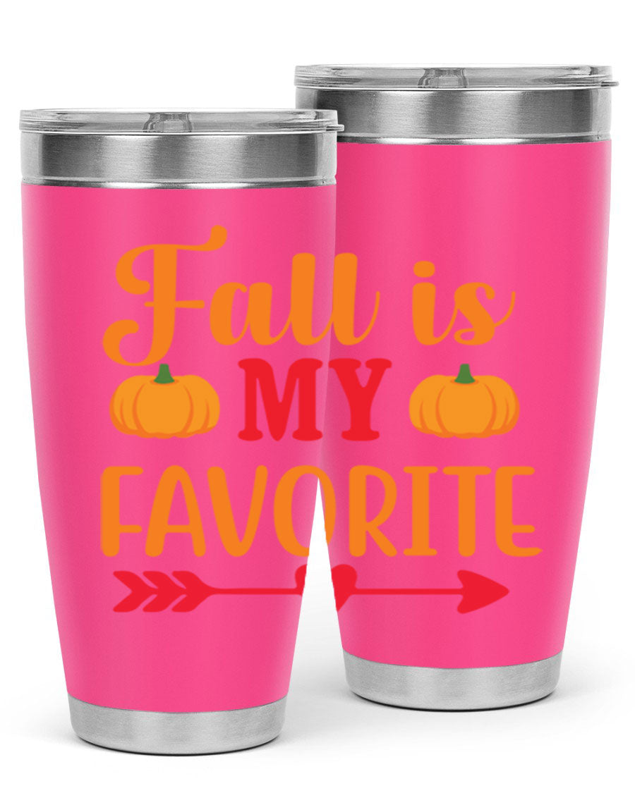 FallisMyFavorite 20oz tumbler in stainless steel with a drink-thru lid, showcasing its sleek design and insulation features.