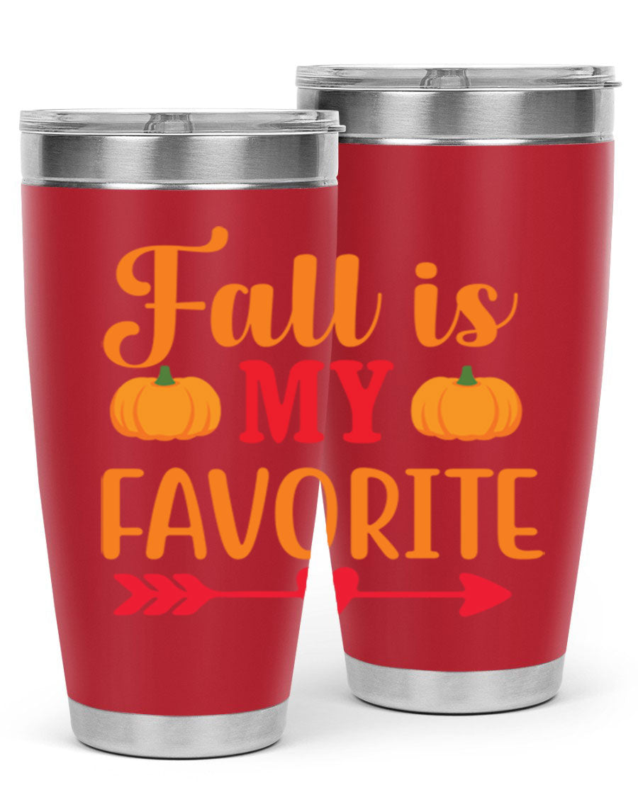 FallisMyFavorite 20oz tumbler in stainless steel with a drink-thru lid, showcasing its sleek design and insulation features.