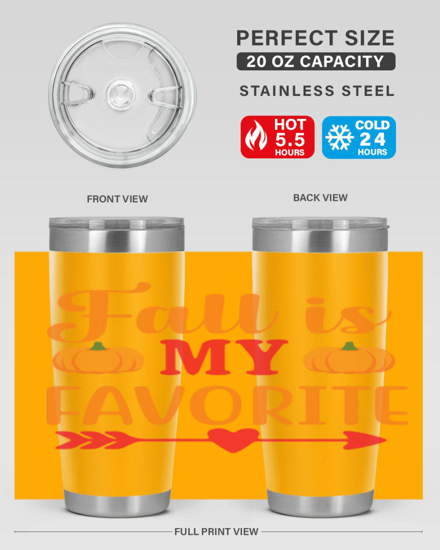 FallisMyFavorite 20oz tumbler in stainless steel with a drink-thru lid, showcasing its sleek design and insulation features.