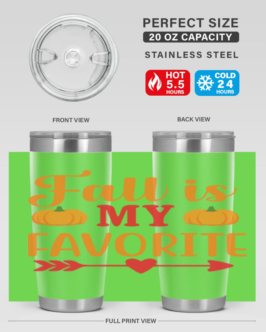 FallisMyFavorite 20oz tumbler in stainless steel with a drink-thru lid, showcasing its sleek design and insulation features.