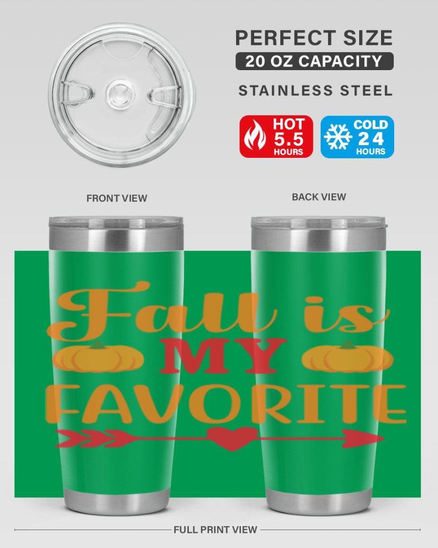 FallisMyFavorite 20oz tumbler in stainless steel with a drink-thru lid, showcasing its sleek design and insulation features.