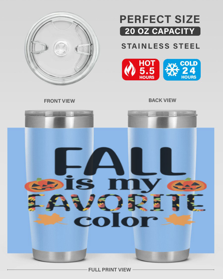 Fallismyfavoritecolor 157# Tumbler in stainless steel with a vibrant fall-themed design, featuring a press-in lid and double wall vacuum insulation.