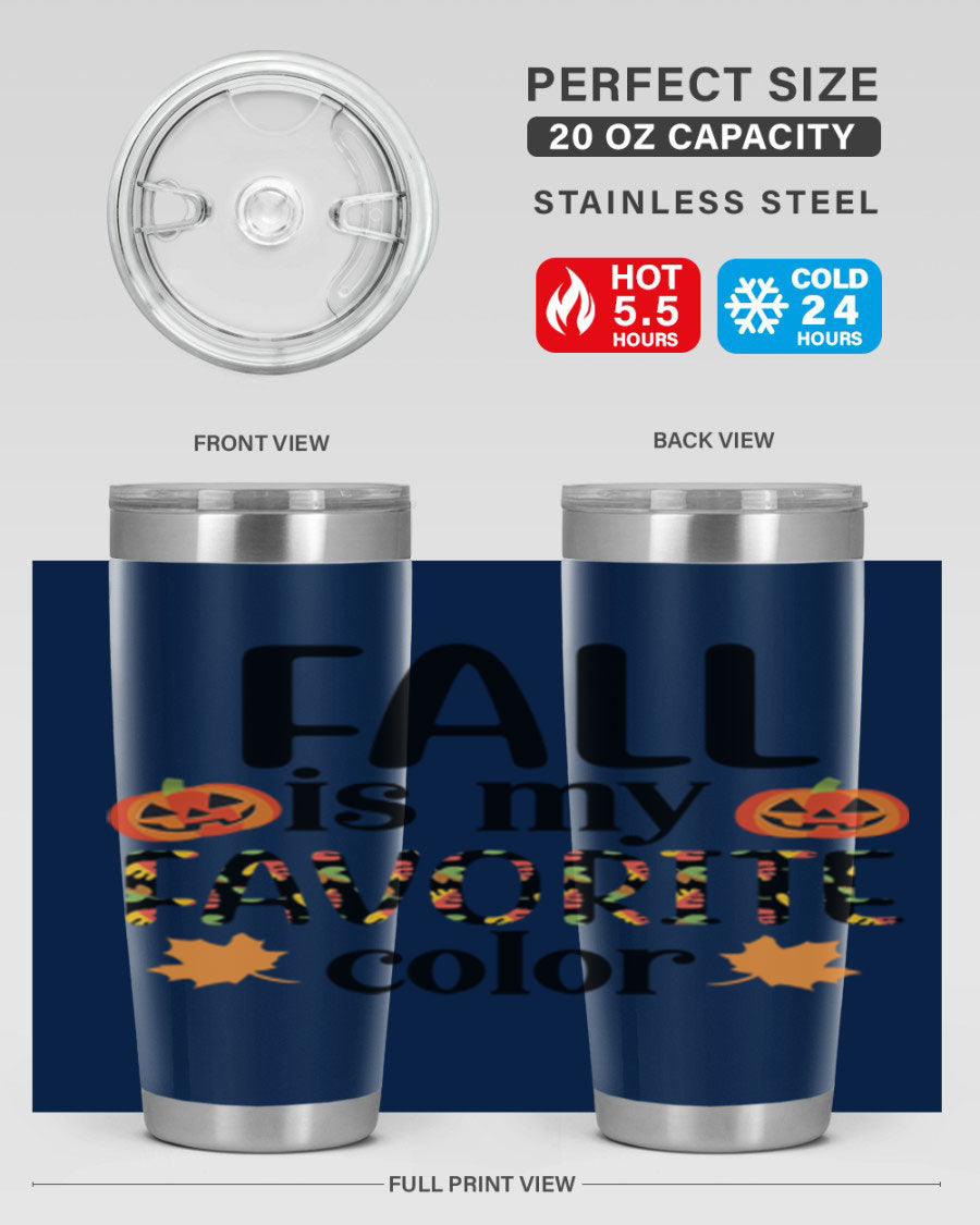 Fallismyfavoritecolor 157# Tumbler in stainless steel with a vibrant fall-themed design, featuring a press-in lid and double wall vacuum insulation.