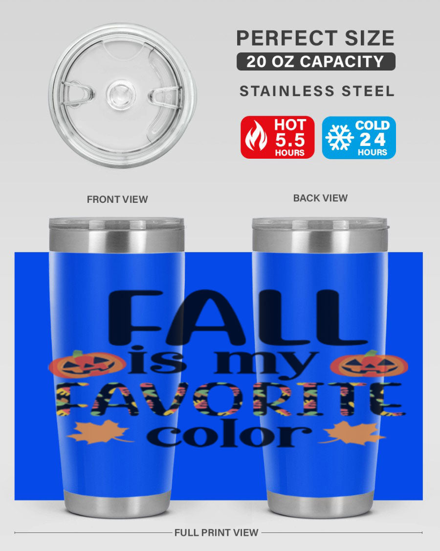 Fallismyfavoritecolor 157# Tumbler in stainless steel with a vibrant fall-themed design, featuring a press-in lid and double wall vacuum insulation.