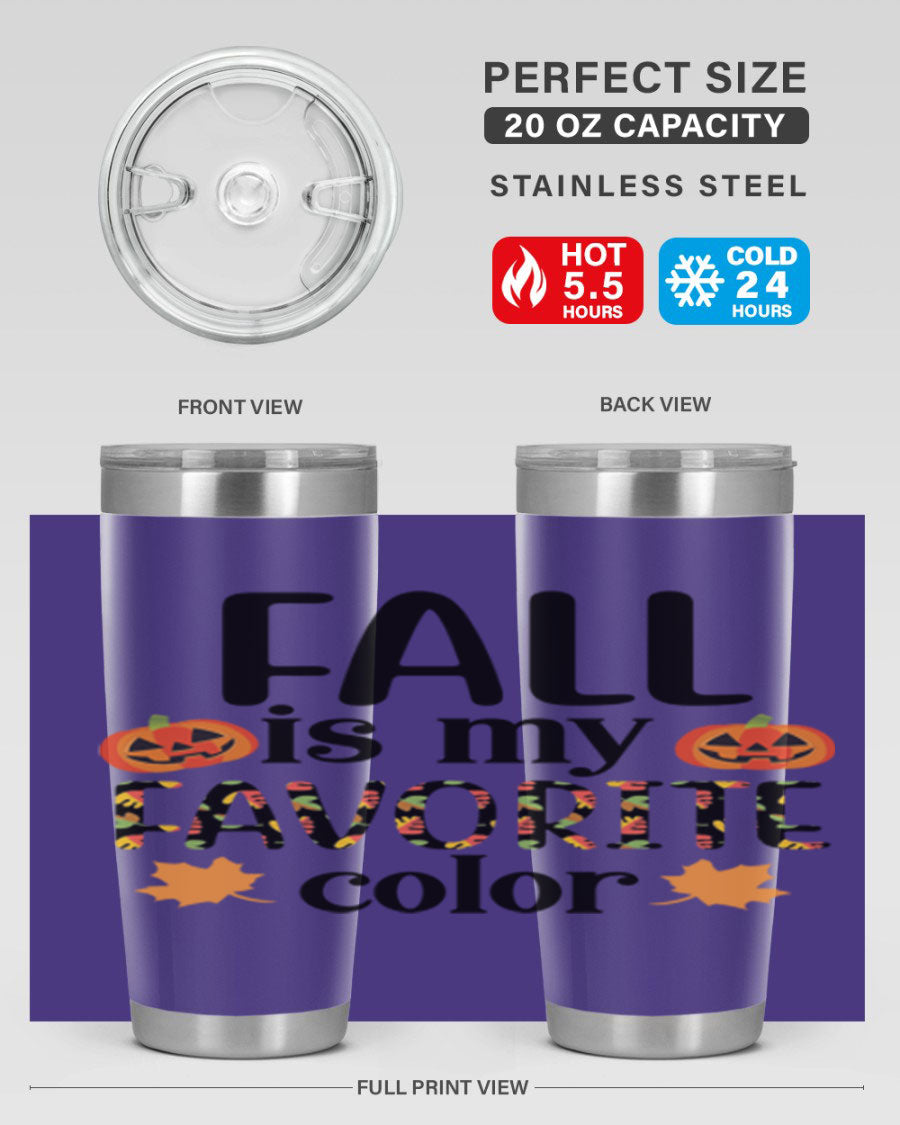 Fallismyfavoritecolor 157# Tumbler in stainless steel with a vibrant fall-themed design, featuring a press-in lid and double wall vacuum insulation.