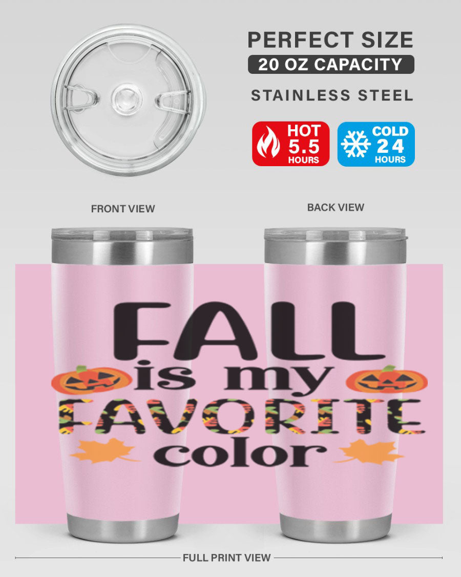 Fallismyfavoritecolor 157# Tumbler in stainless steel with a vibrant fall-themed design, featuring a press-in lid and double wall vacuum insulation.