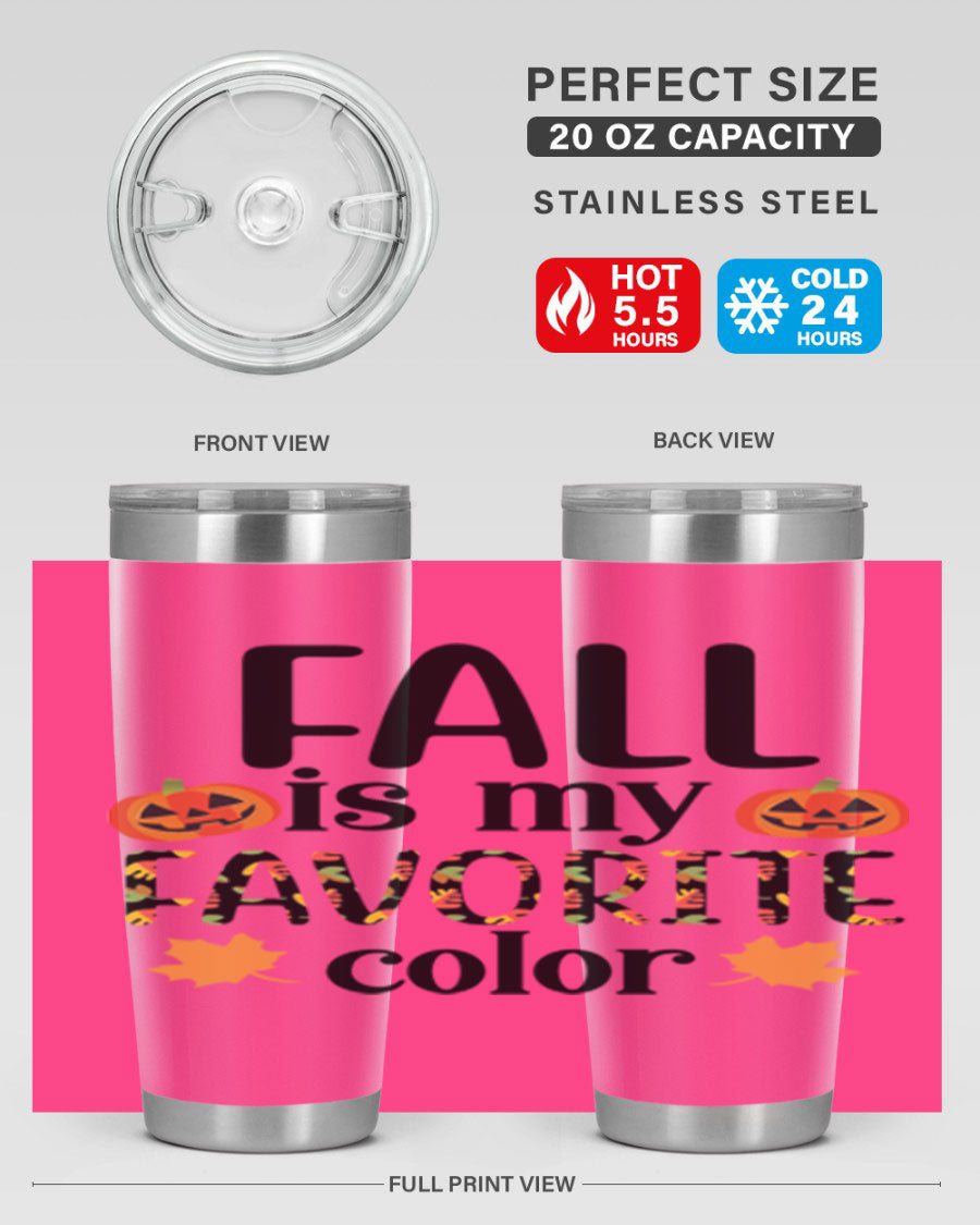 Fallismyfavoritecolor 157# Tumbler in stainless steel with a vibrant fall-themed design, featuring a press-in lid and double wall vacuum insulation.