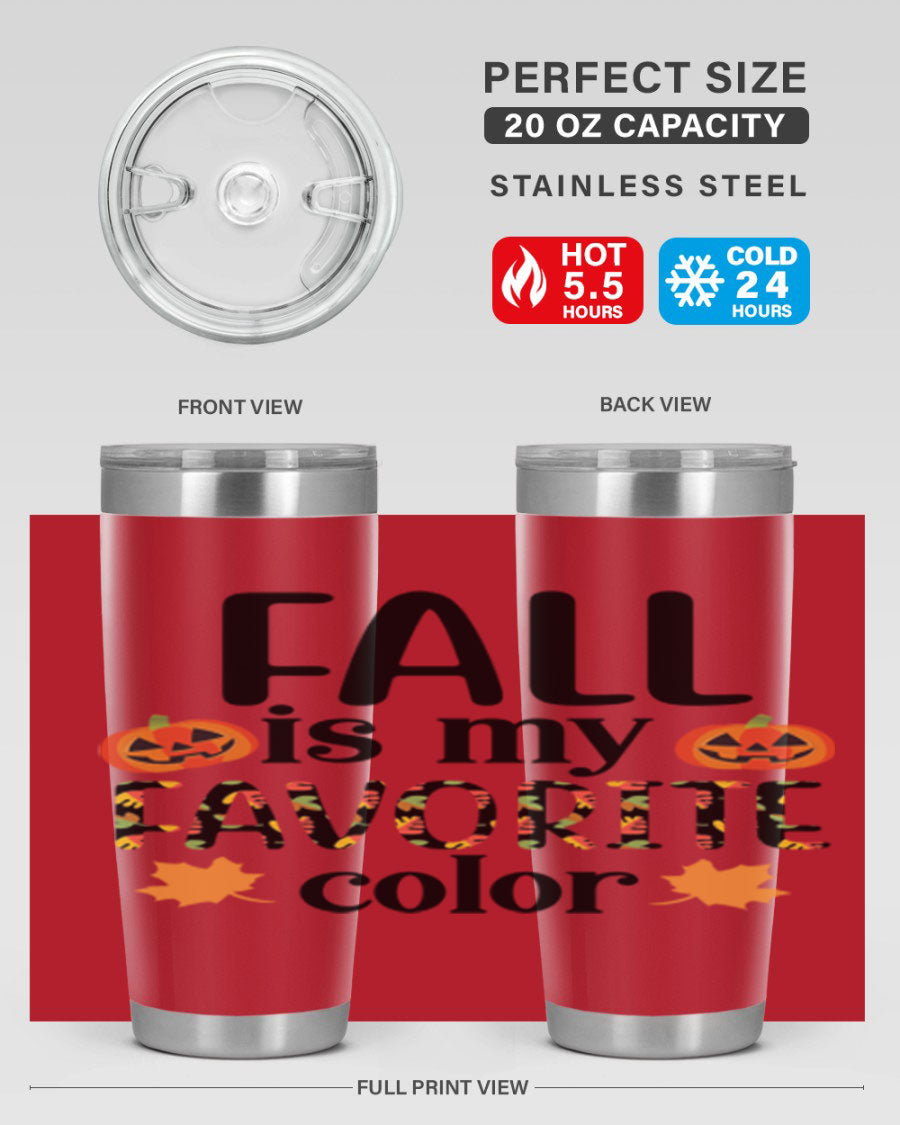 Fallismyfavoritecolor 157# Tumbler in stainless steel with a vibrant fall-themed design, featuring a press-in lid and double wall vacuum insulation.