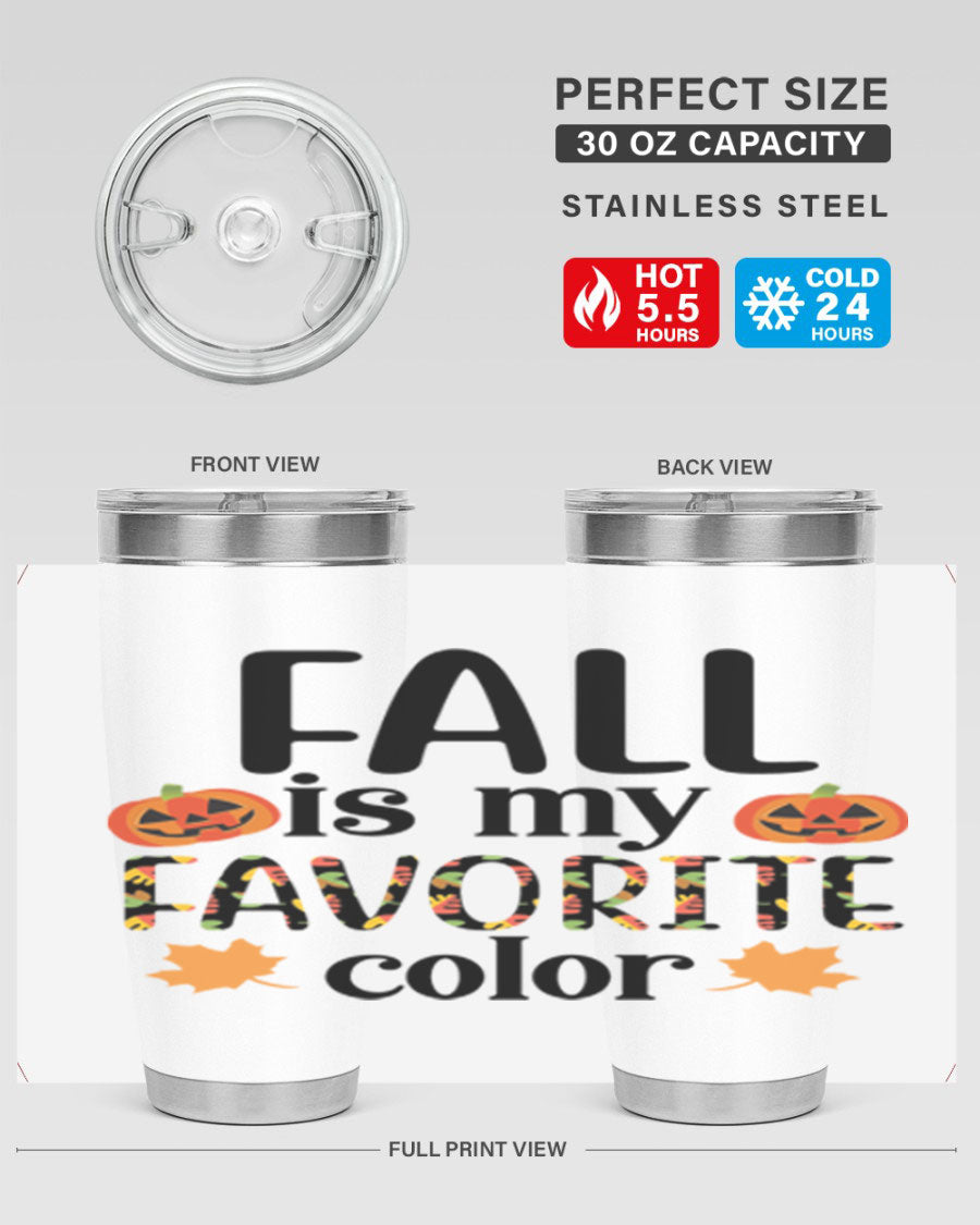Fallismyfavoritecolor 157# Tumbler in stainless steel with a vibrant fall-themed design, featuring a press-in lid and double wall vacuum insulation.