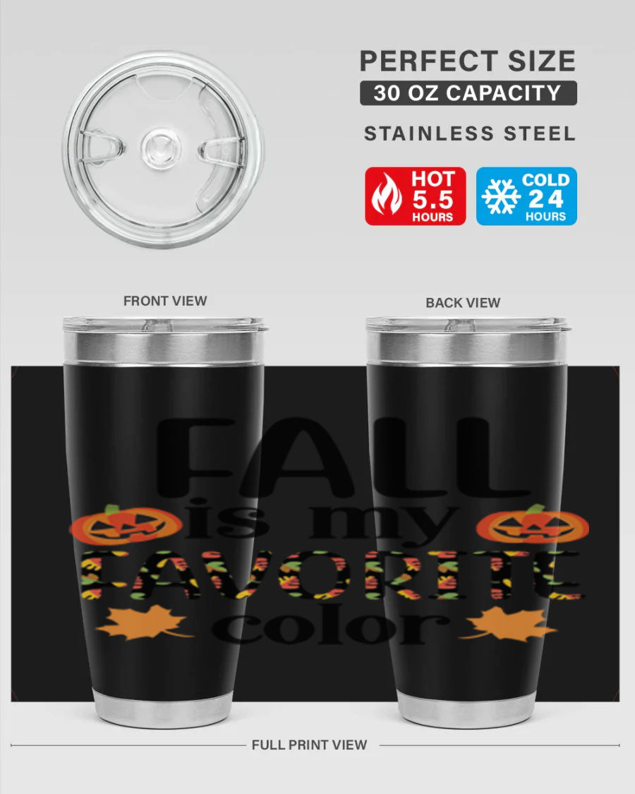 Fallismyfavoritecolor 157# Tumbler in stainless steel with a vibrant fall-themed design, featuring a press-in lid and double wall vacuum insulation.