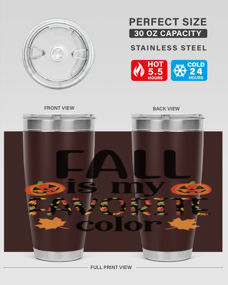 Fallismyfavoritecolor 157# Tumbler in stainless steel with a vibrant fall-themed design, featuring a press-in lid and double wall vacuum insulation.