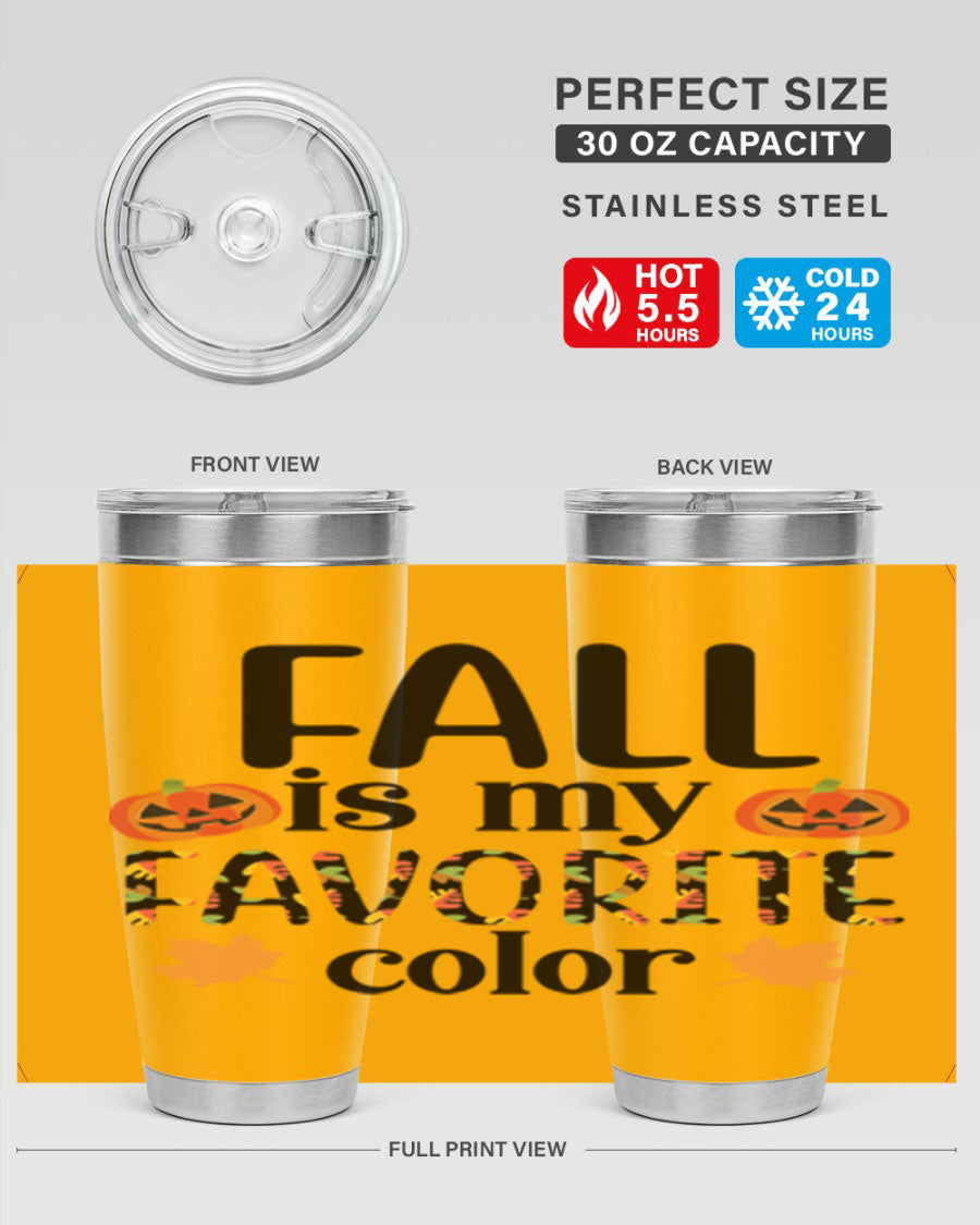 Fallismyfavoritecolor 157# Tumbler in stainless steel with a vibrant fall-themed design, featuring a press-in lid and double wall vacuum insulation.