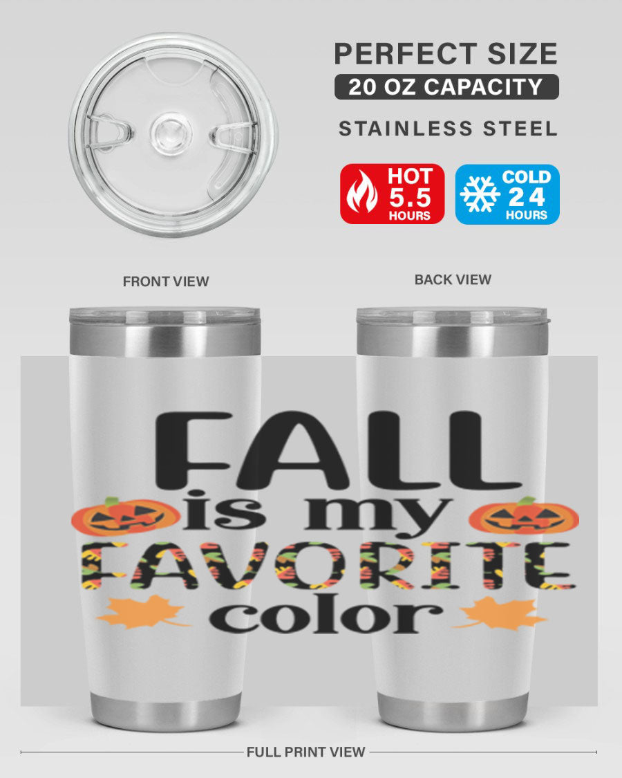 Fallismyfavoritecolor 157# Tumbler in stainless steel with a vibrant fall-themed design, featuring a press-in lid and double wall vacuum insulation.