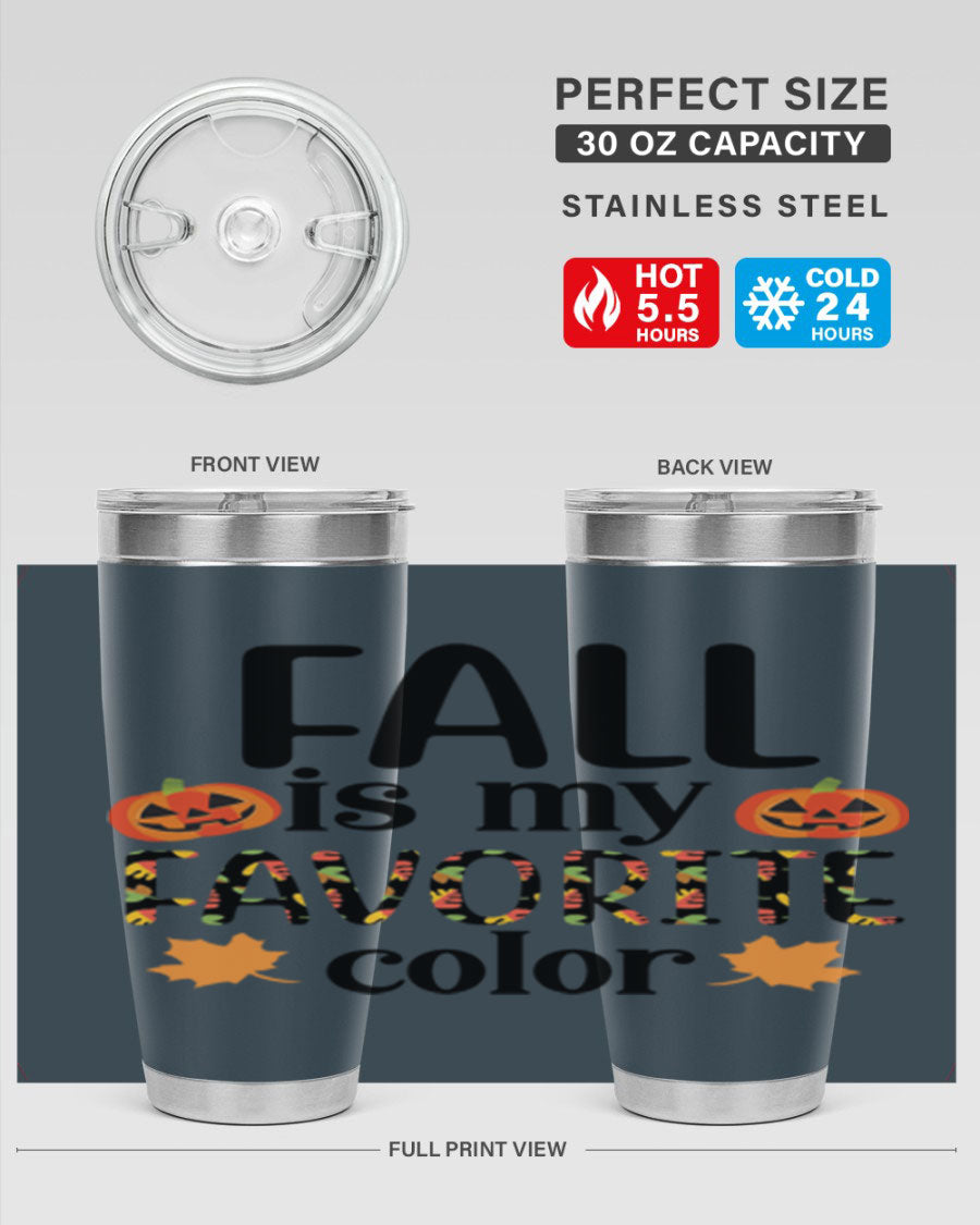 Fallismyfavoritecolor 157# Tumbler in stainless steel with a vibrant fall-themed design, featuring a press-in lid and double wall vacuum insulation.