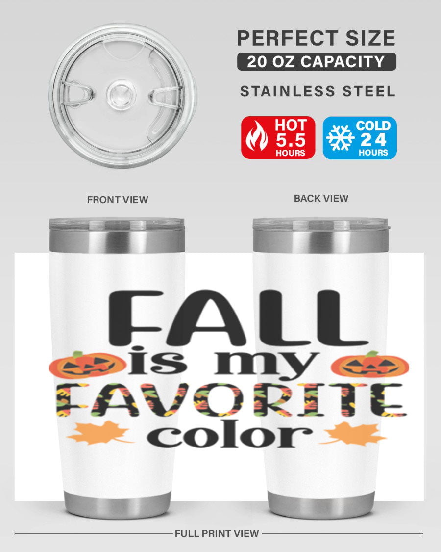 Fallismyfavoritecolor 157# Tumbler in stainless steel with a vibrant fall-themed design, featuring a press-in lid and double wall vacuum insulation.