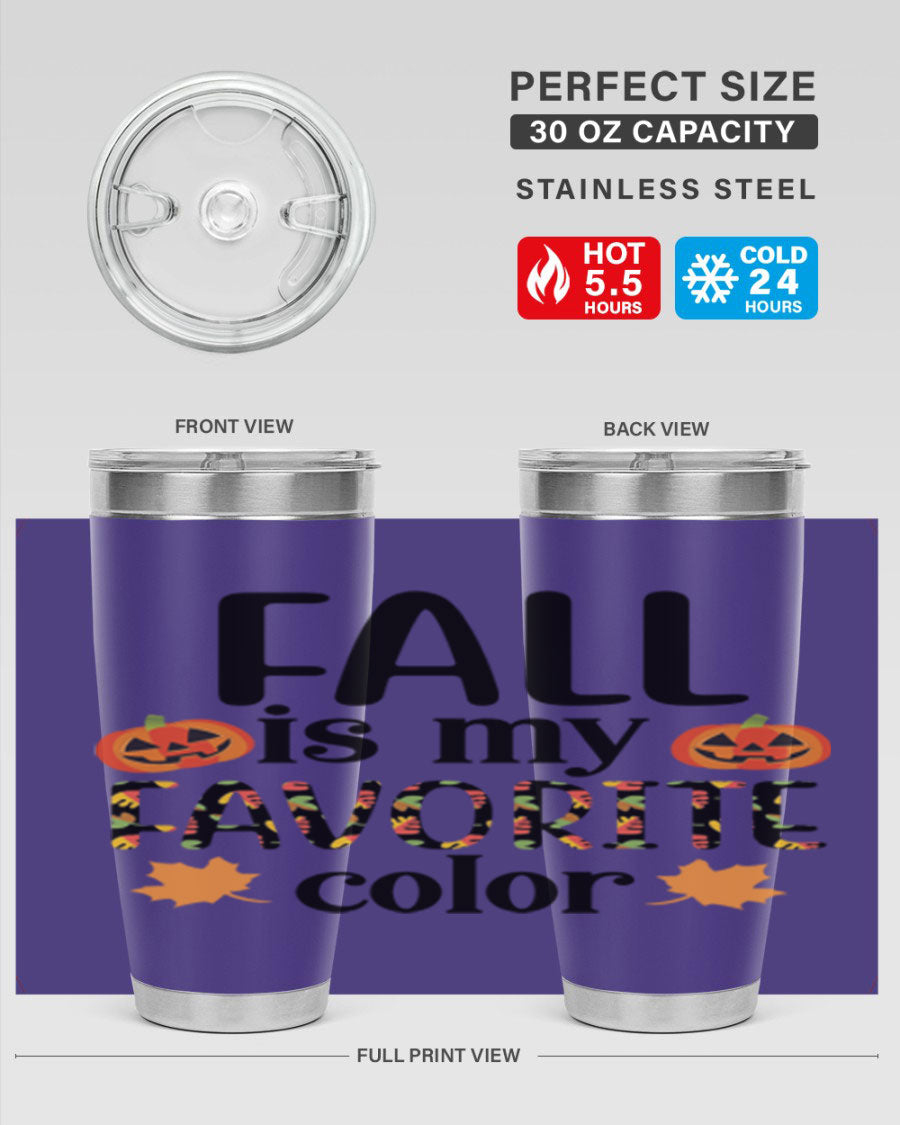 Fallismyfavoritecolor 157# Tumbler in stainless steel with a vibrant fall-themed design, featuring a press-in lid and double wall vacuum insulation.