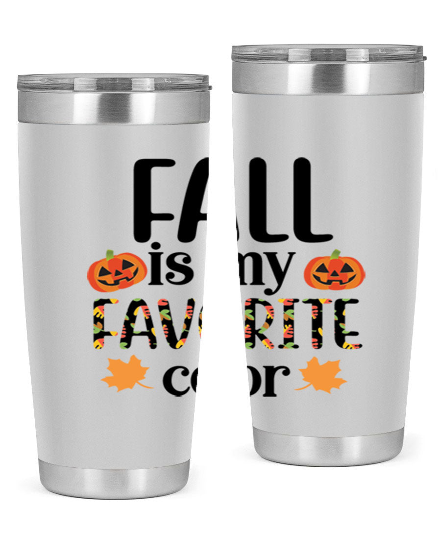 Fallismyfavoritecolor 157# Tumbler in stainless steel with a vibrant fall-themed design, featuring a press-in lid and double wall vacuum insulation.