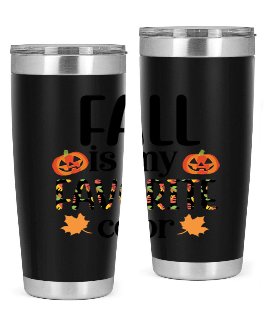 Fallismyfavoritecolor 157# Tumbler in stainless steel with a vibrant fall-themed design, featuring a press-in lid and double wall vacuum insulation.