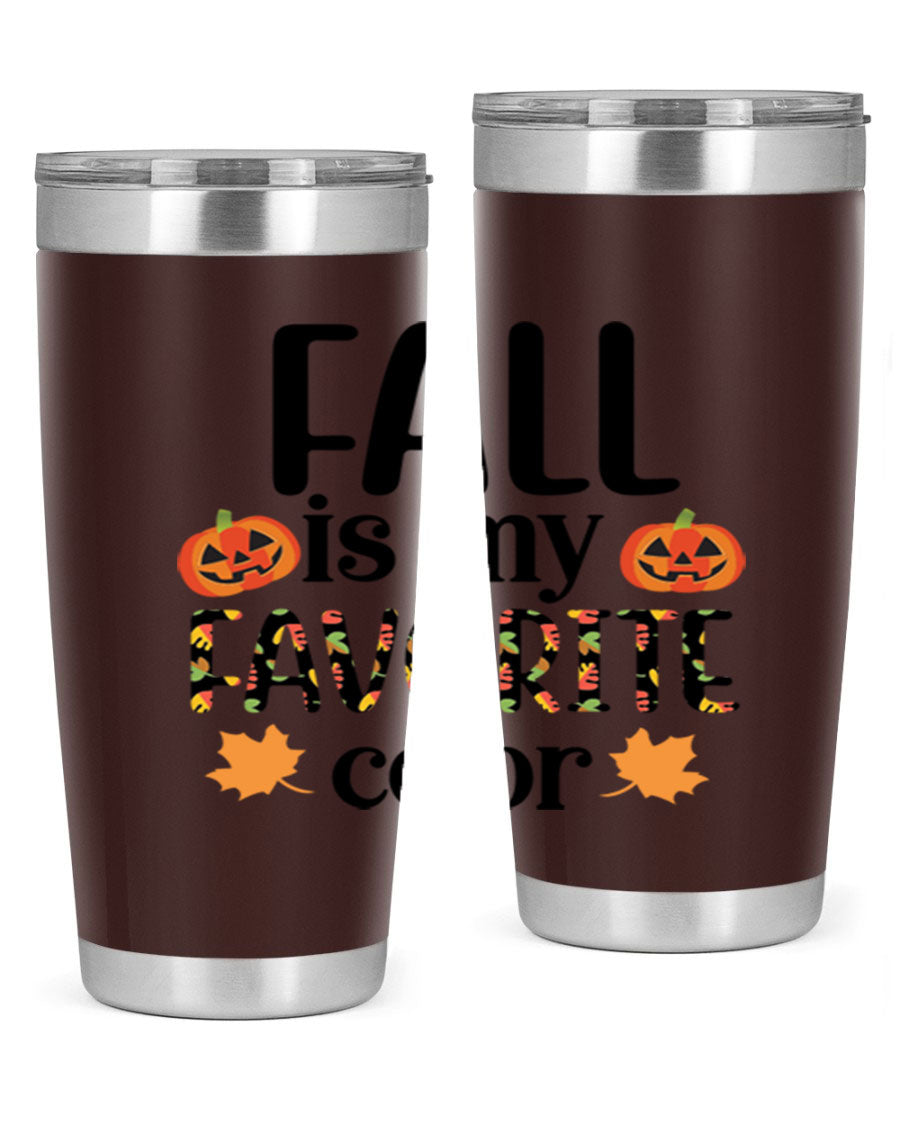 Fallismyfavoritecolor 157# Tumbler in stainless steel with a vibrant fall-themed design, featuring a press-in lid and double wall vacuum insulation.